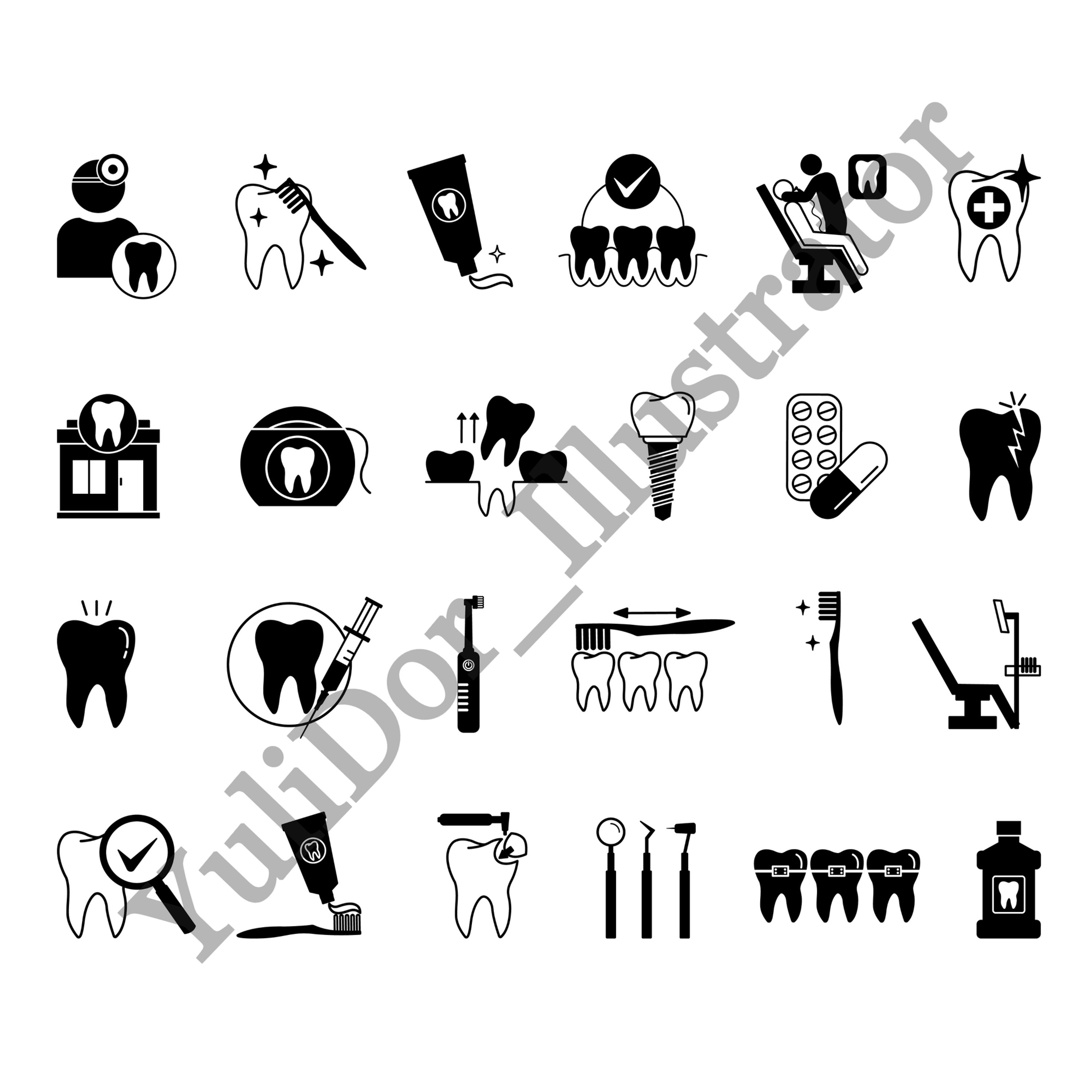 Medical icons for web design, icons for a dentist's website, medical icons, treat teeth, dental care