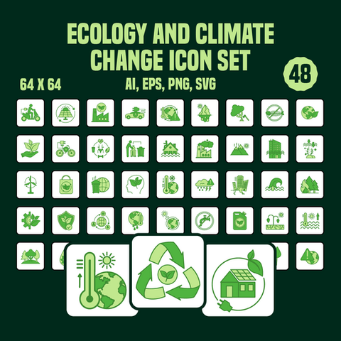 Ecology icon environmental protection, climate change set, ecosystem nature balance, solar energy renewable, think green concept, electric scooter transport, eco-house sustainable building, industrial ecology pollution, eco-friendly transport emission, melting ice climate change, wind energy turbine, biofuel renewable source, recycle waste sorting, reusable bags plastic free, healthy lifestyle eco, global warming effect, hydropower energy, sea level rise, retreating glacier ice, ocean acidification water, flooding extreme weather, ocean warming sea, air pollution factory, tsunami natural disaster, drought no water, temperature decrease climate, temperature increase warming, extinction of species wildlife, earthquake natural hazard, solar irradiance sun, wildfire forest fire, deforestation tree loss, zero emission clean, greenhouse effect atmosphere, fresh water resource, vector design isolated, flat eco symbol.