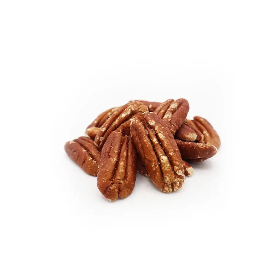 Dry-roasted pecans lightly salted, crunchy snack with no added oil.