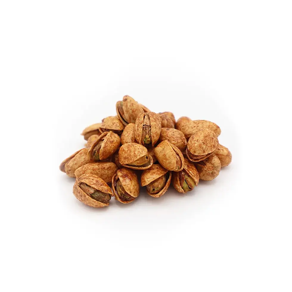 Dry-roasted USA jumbo pistachios with smoky seasoning, bold and savory.