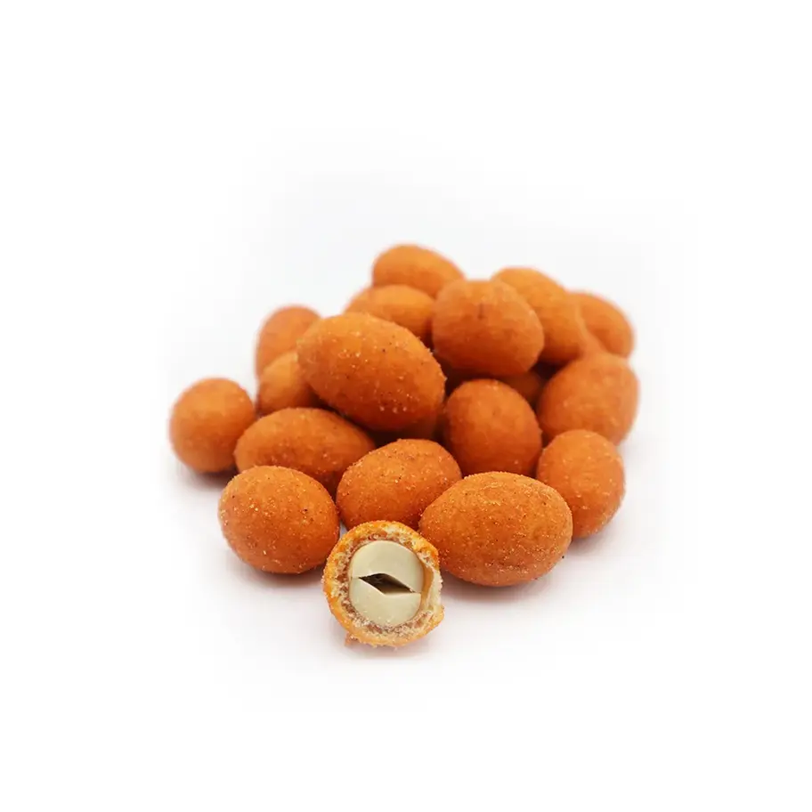 Pizza coated peanuts crunchy, cheesy snack with tomato and herb flavors.