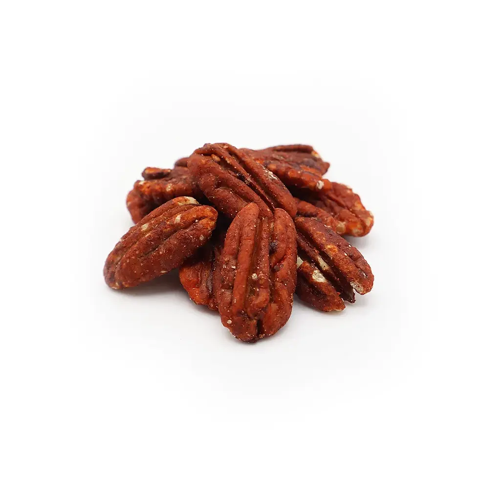 Dry-roasted BBQ pecans crunchy, smoky-flavored snack with no added oil.