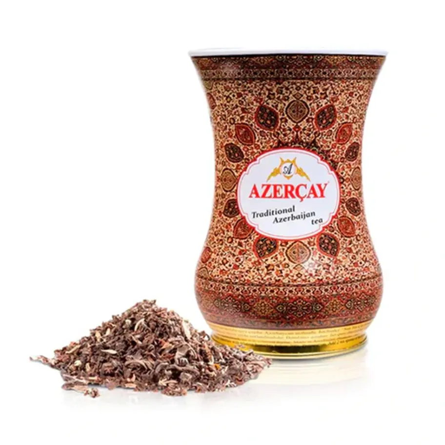 Azercay Black Velvet Tea with Thyme - 100 GM, large-leaf twisted black tea in Armudu tin.