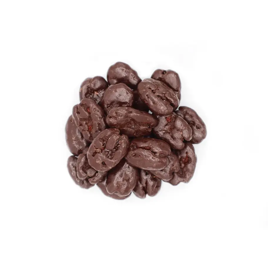 Dark Chocolate Coated Pecans – premium roasted pecans covered in smooth, rich dark chocolate.