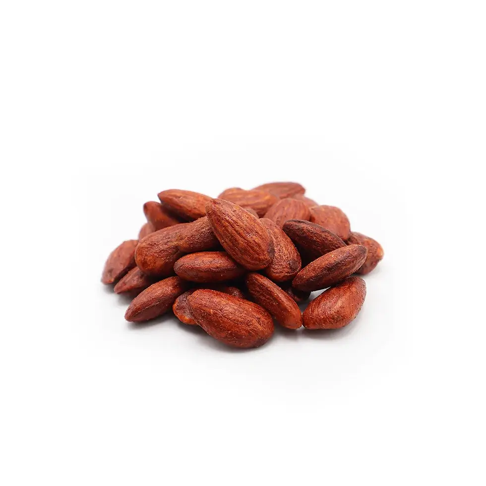 Dry-roasted almonds BBQ jumbo smoky, bold-flavored crunchy snack.