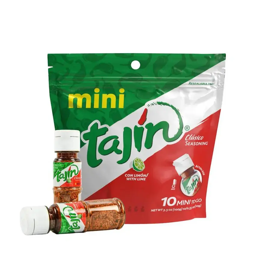 Mini Tajin Clasico Seasoning, 3.5 OZ (100G), convenient size for flavor on the go.