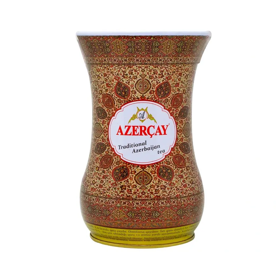 Azercay Black Velvet Tea with Thyme - 100 GM, large-leaf twisted black tea in Armudu tin.