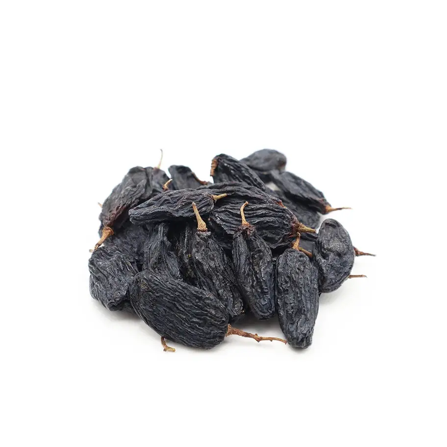 Premium Uzbekistan jumbo black raisins extra-large, naturally dried, and nutrient-rich.