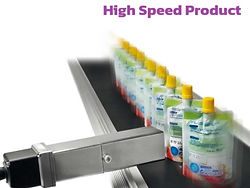 เครื่องออกแบบมาสำหรับไลน์ที่ต้องการเครื่องพิมพ์ความเร็วสูง โดยสามารถทำความเร็วสูงได้มากถึง 6.6m/s และสำหรับรุ่น 9450S ทำความเร็วได้มากถึง 120000 ชิ้นต่อนาที