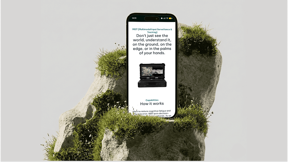 Abstract image of a rock with moss and a cellphone on the terrasense web page 