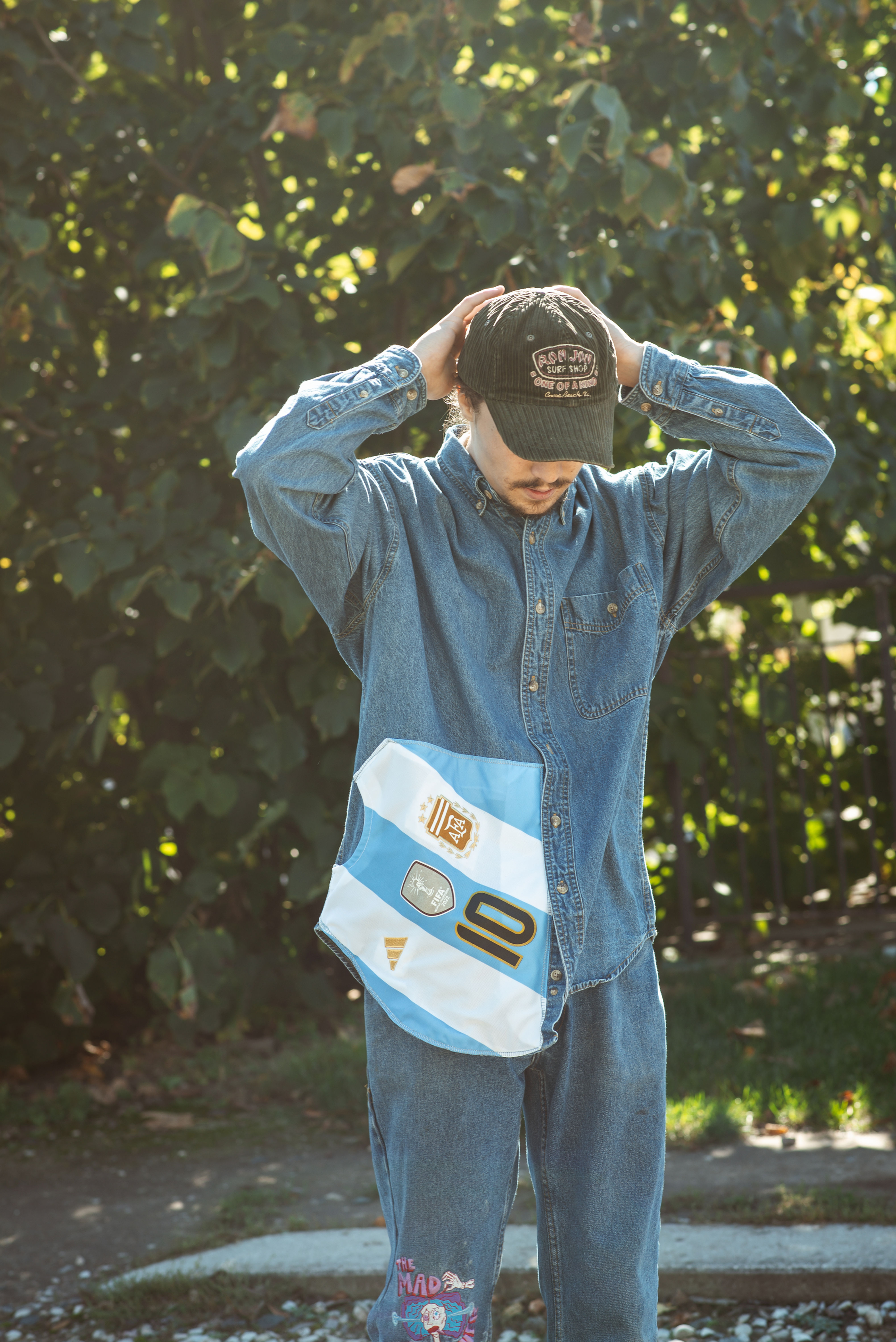 Deconstructed Argentina Messi Jersey on Lee Denim Shirt