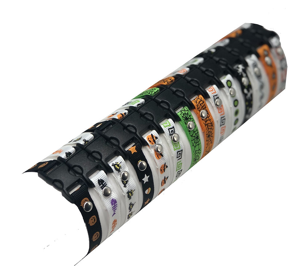 Range of Whelping ID Collars with Halloween Pattern from Posh Pets Boutique