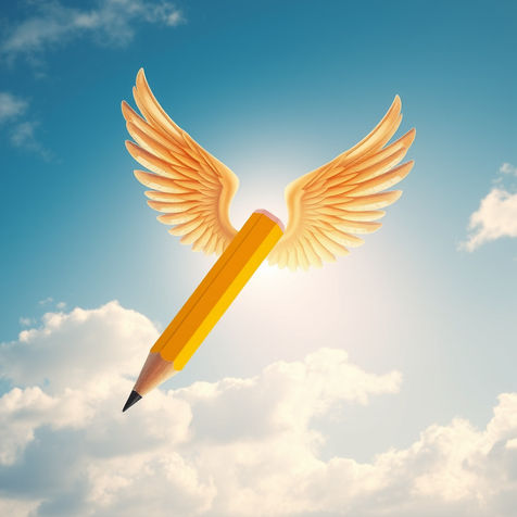 A pencil with wings flying in the skies  AI generated