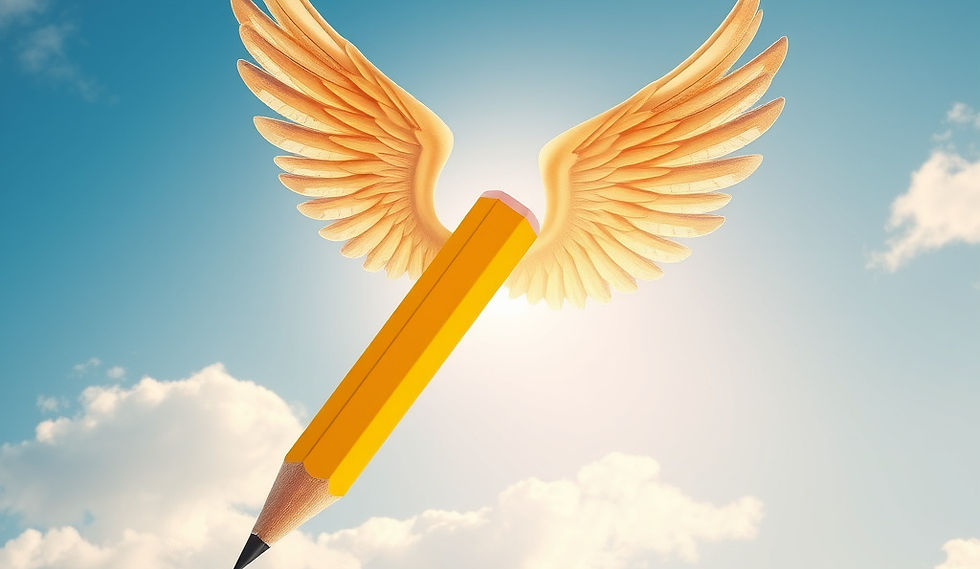 A pencil with wings flying in the skies  AI generated