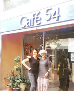 Laura and Laurie in front of Cafe 06302016