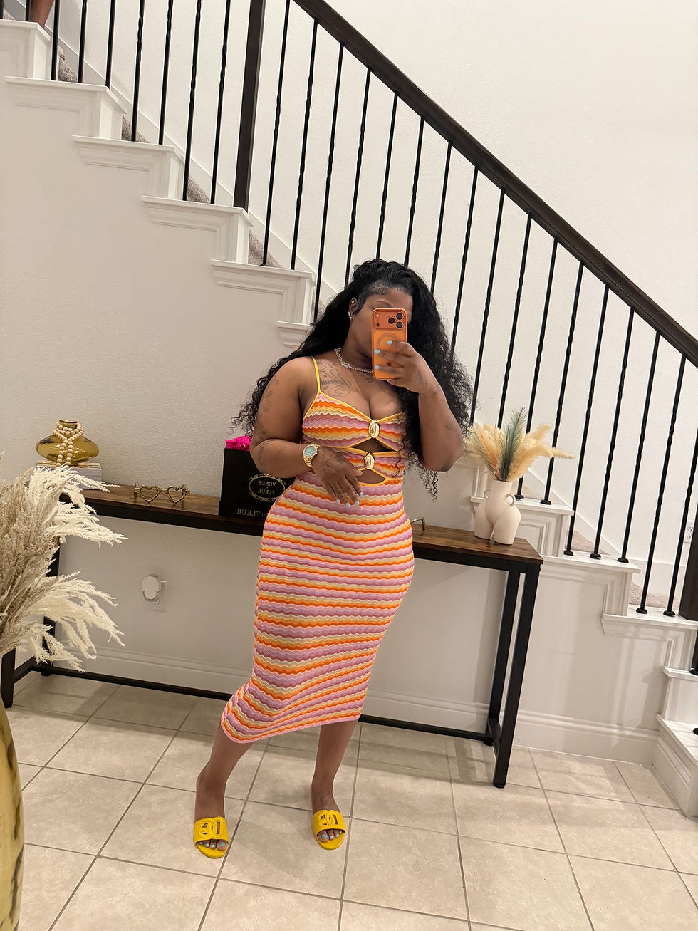 Thumbnail: Sexy Stripe Cut Out Dress (Yellow 💛