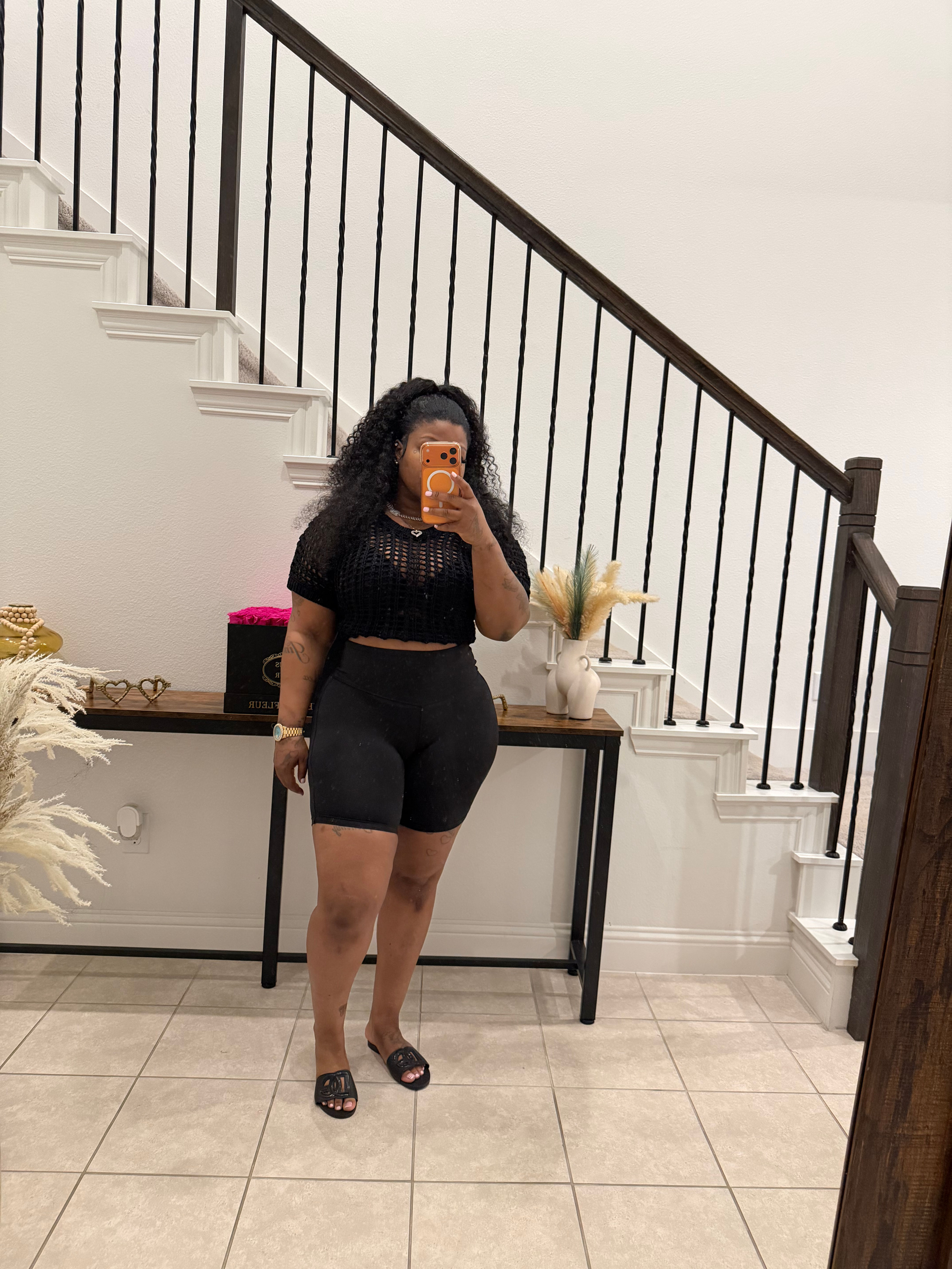 2 Piece Fish Net Short Sleeve Crochet Sweater Set 🖤