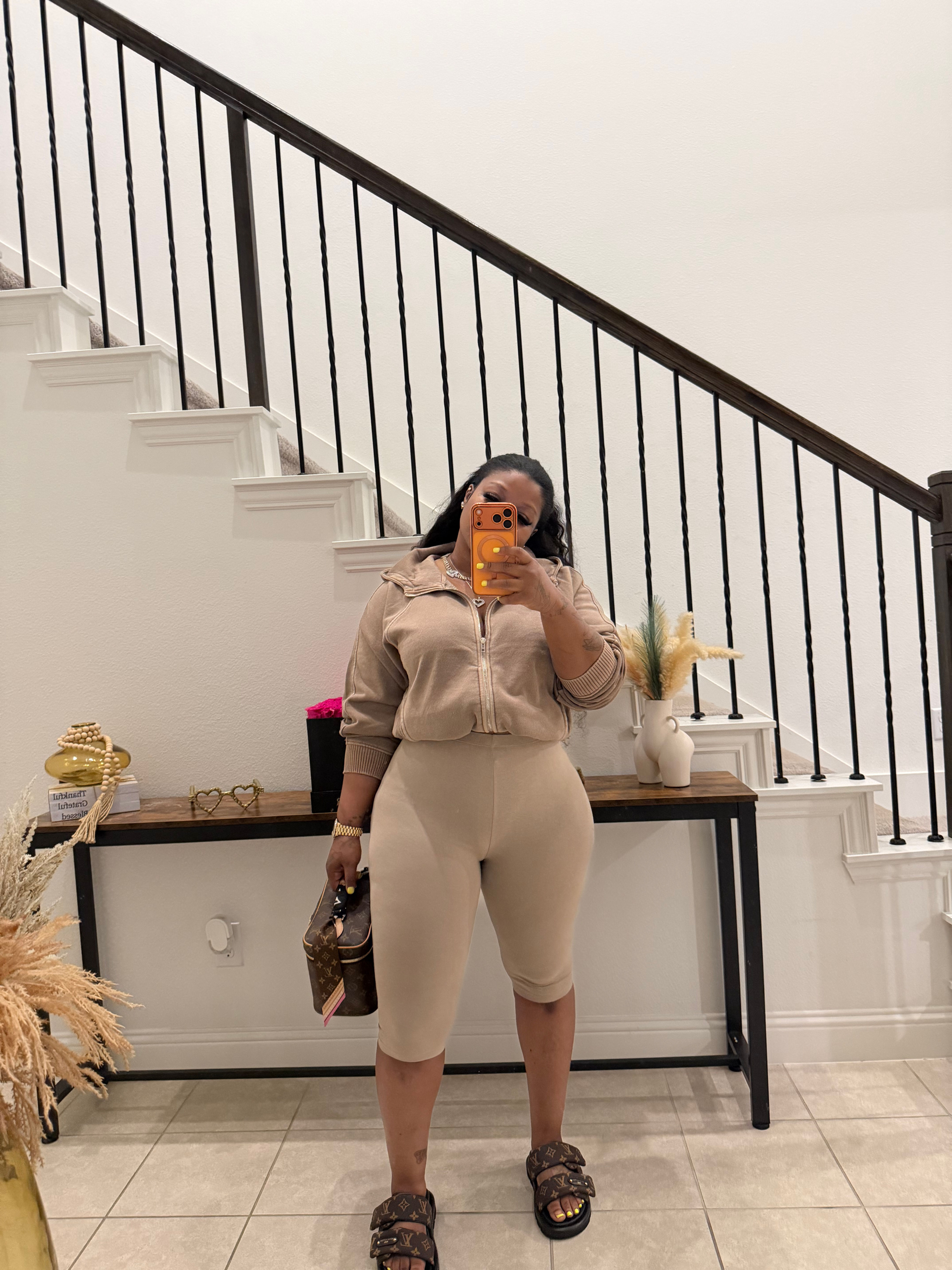 Color Block Piece Hoodie Set (Mocha