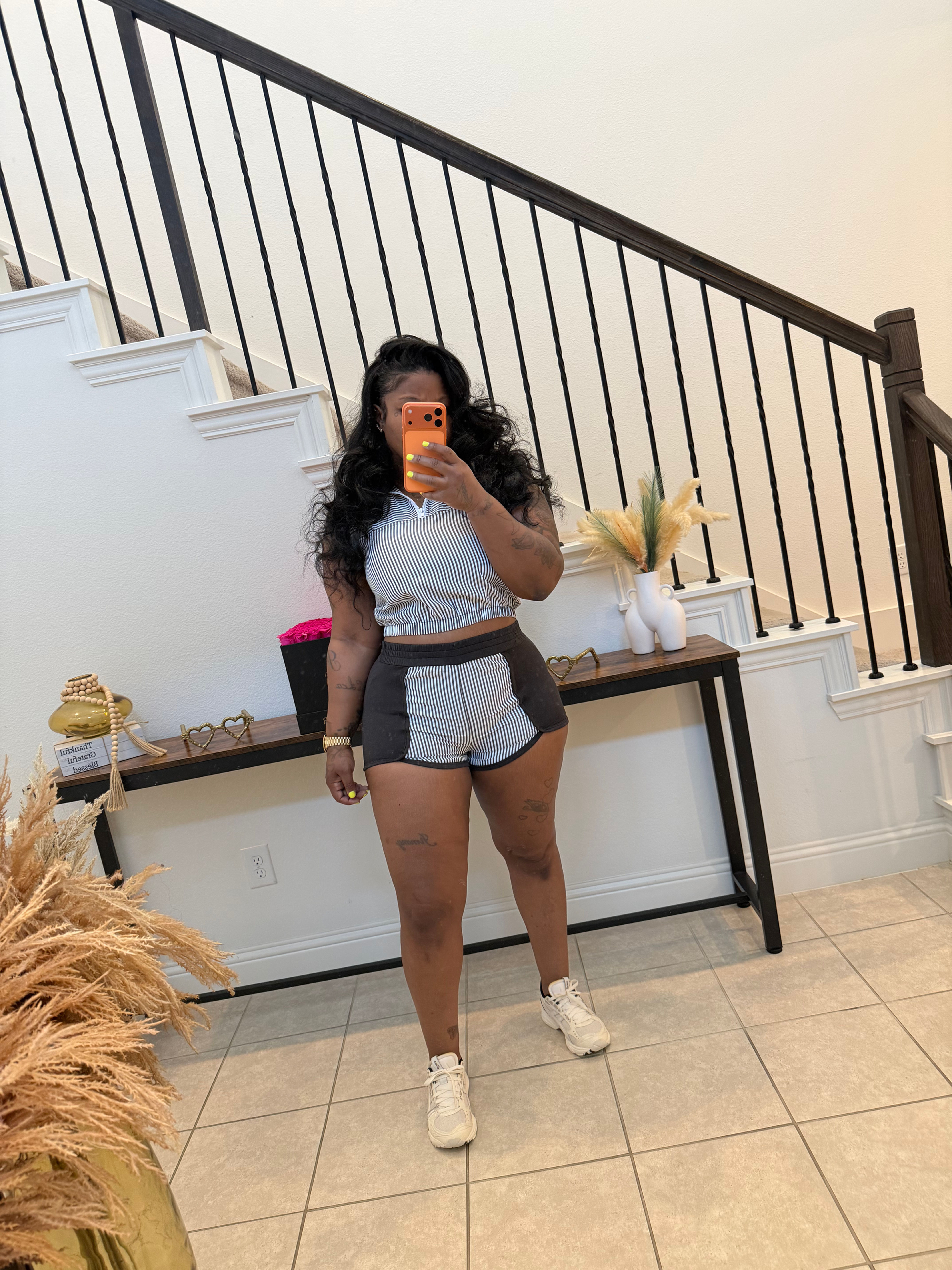 Black and white stripe 2 piece set 