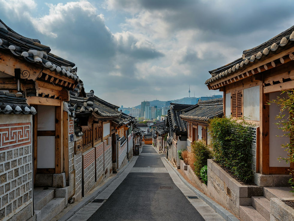 Quiet street of low-rise buildings in Seoul, South Korea