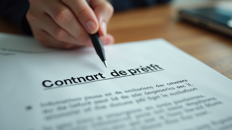 Vue rapprochée d’un contrat de prêt avec un stylo posé dessus