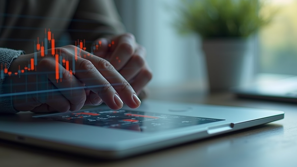 Vue en plongée d'un graphique financier sur un écran d'ordinateur portable