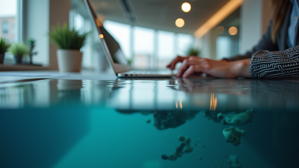 Vue en plongée d’un bureau avec un ordinateur affichant des graphiques financiers