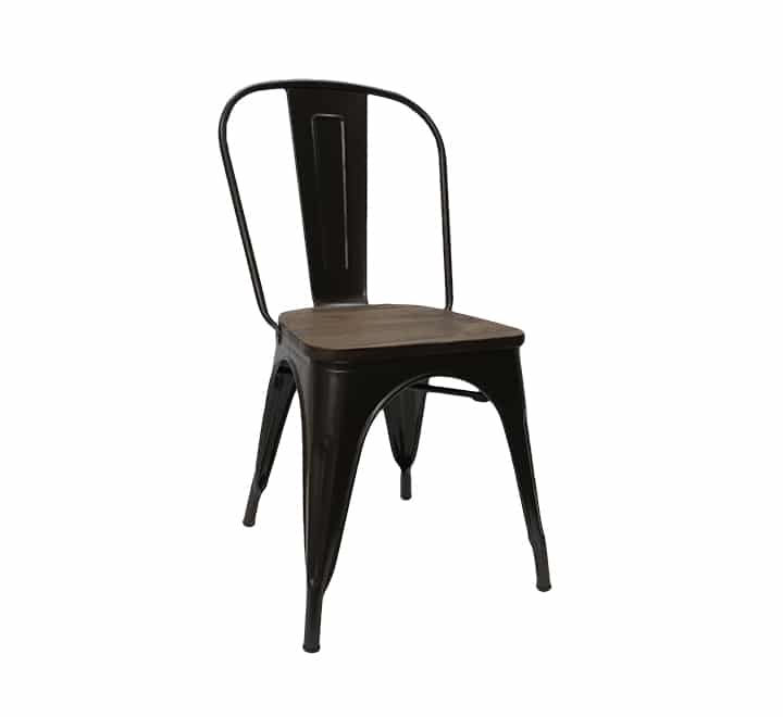 High Back Tolix Chair With Wooden Seat