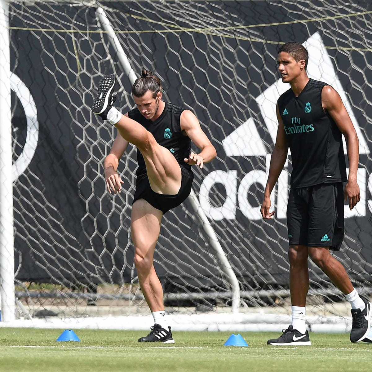 Gareth Bale stretching his hamstrings when training with Real Madrid FC