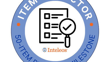 Inteleos Item Inspector 50 Item Reviewer Milestone badge.