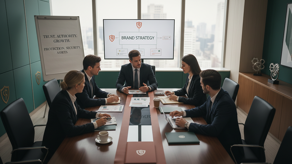 High angle view of a business meeting discussing brand strategy