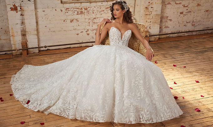 Lace strapless sweetheart ball wedding gown
