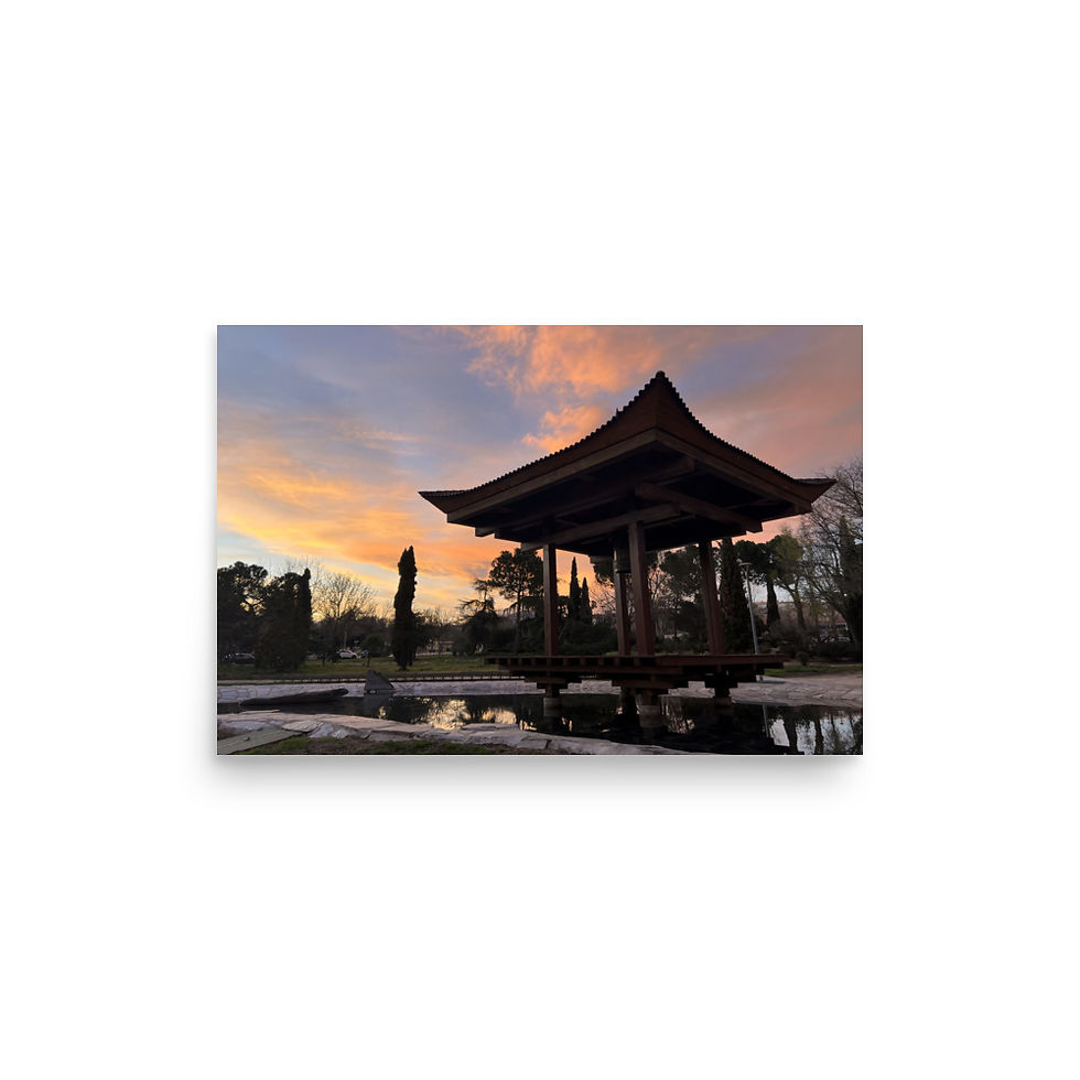 Thumbnail: Red sky behind peace bell artwork | EyeofmyCam