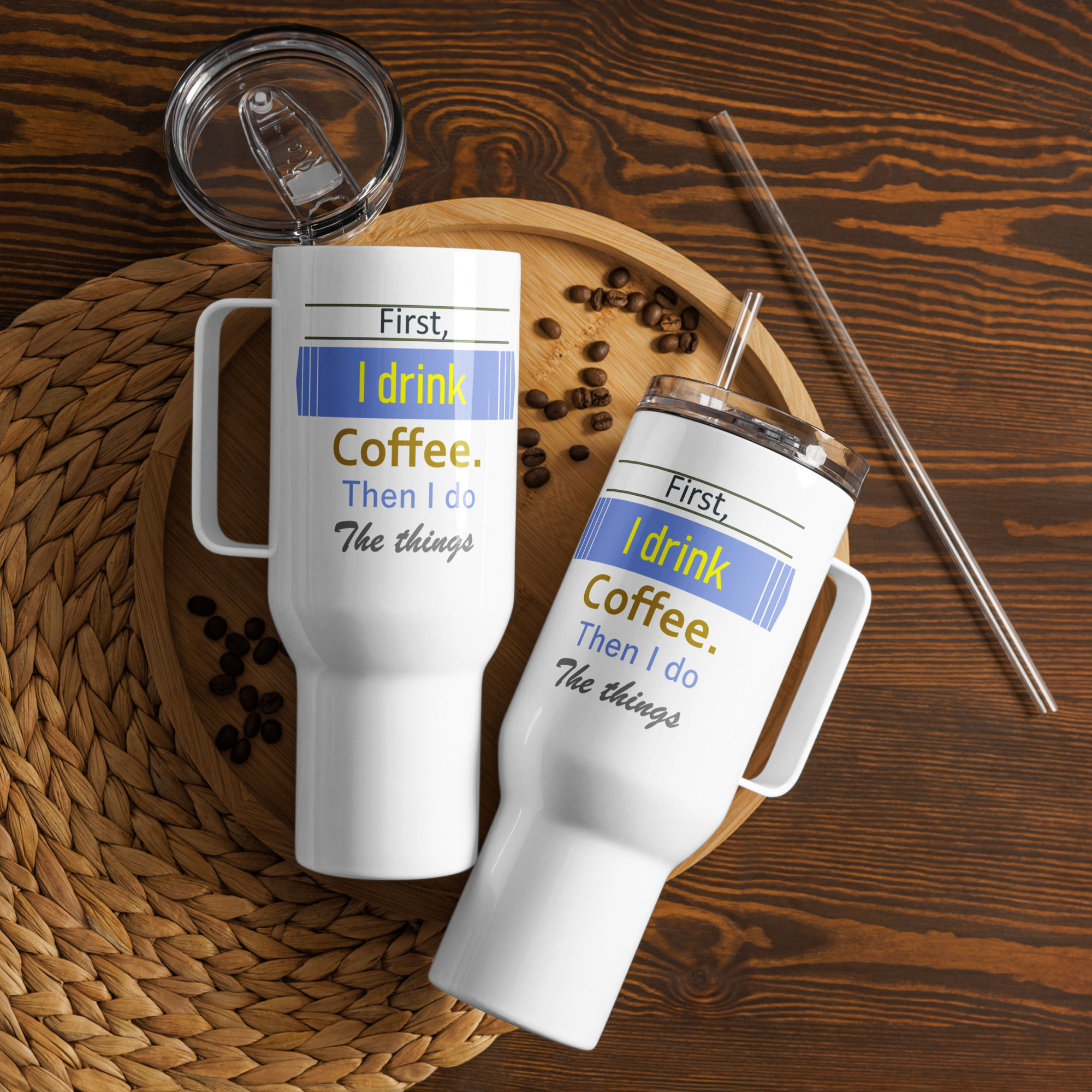 First coffee - Travel mug with a handle