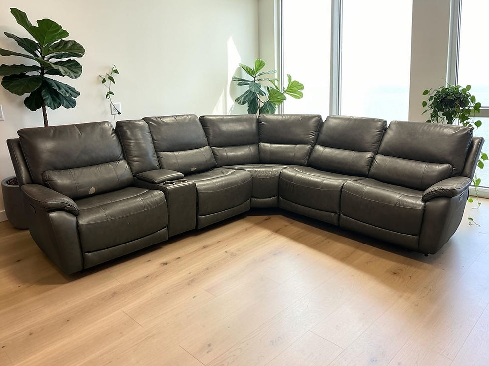 Thumbnail: Costco Wylder Leather Power Recliner Sectional Sofa (RE 1016)