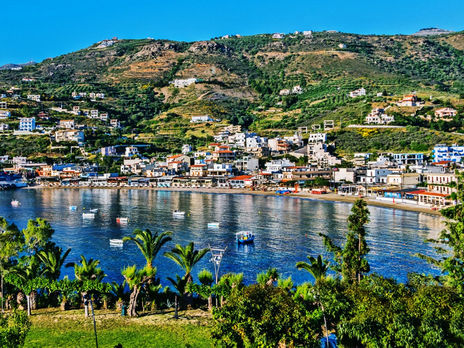 Overview of the main beach at Agia Pelagia complex of bays