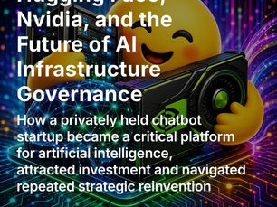 Colorful illustration of the Hugging Face mascot embracing AI server infrastructure and an NVIDIA GPU, with a glowing digital brain and circuit-board background.