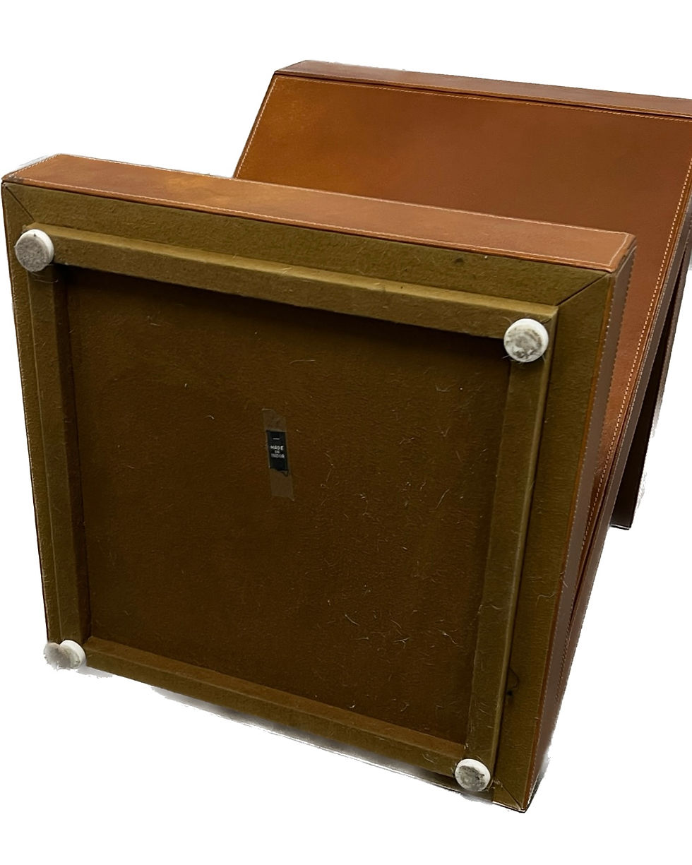 Thumbnail: Z Form Leather End Table with Top Stitching