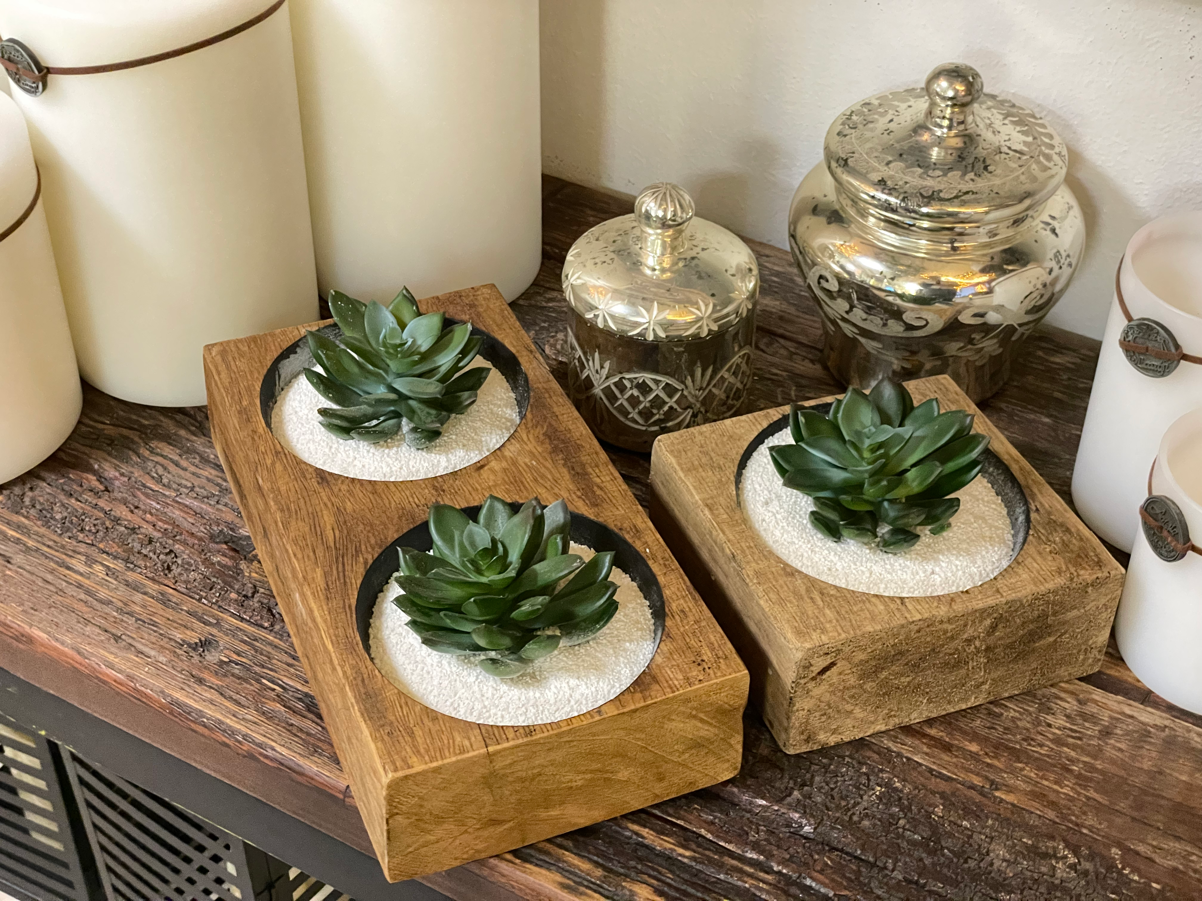 Base de Madera con Suculentas