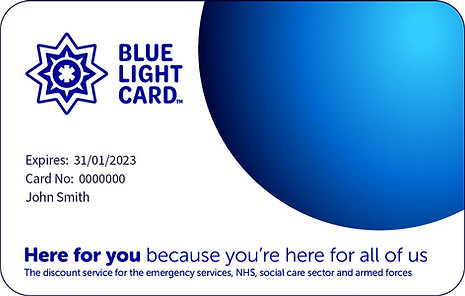Blue light card for emergency services discounts
