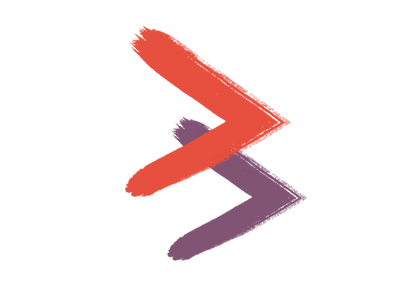 PERSONUS Constuling greater than chevron branding in red and purple