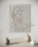 Abstraktes Einzelbild auf Baumwollstoff mit Acrylfarbe in Kaltbeige und 3D-Struktur.