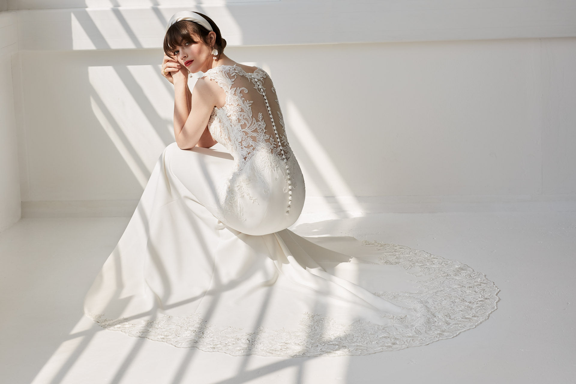 Illusion back fishtail wedding dress