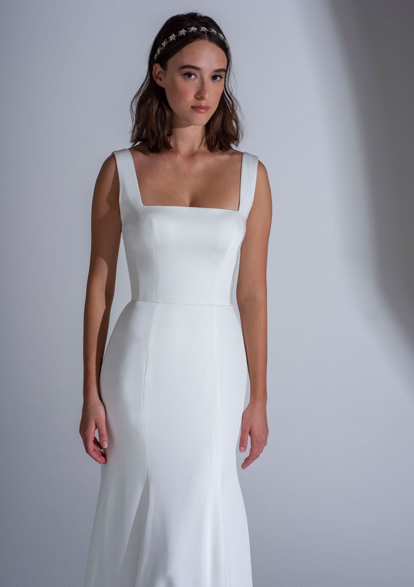 fitted with dress with a square neckline and thick straps
