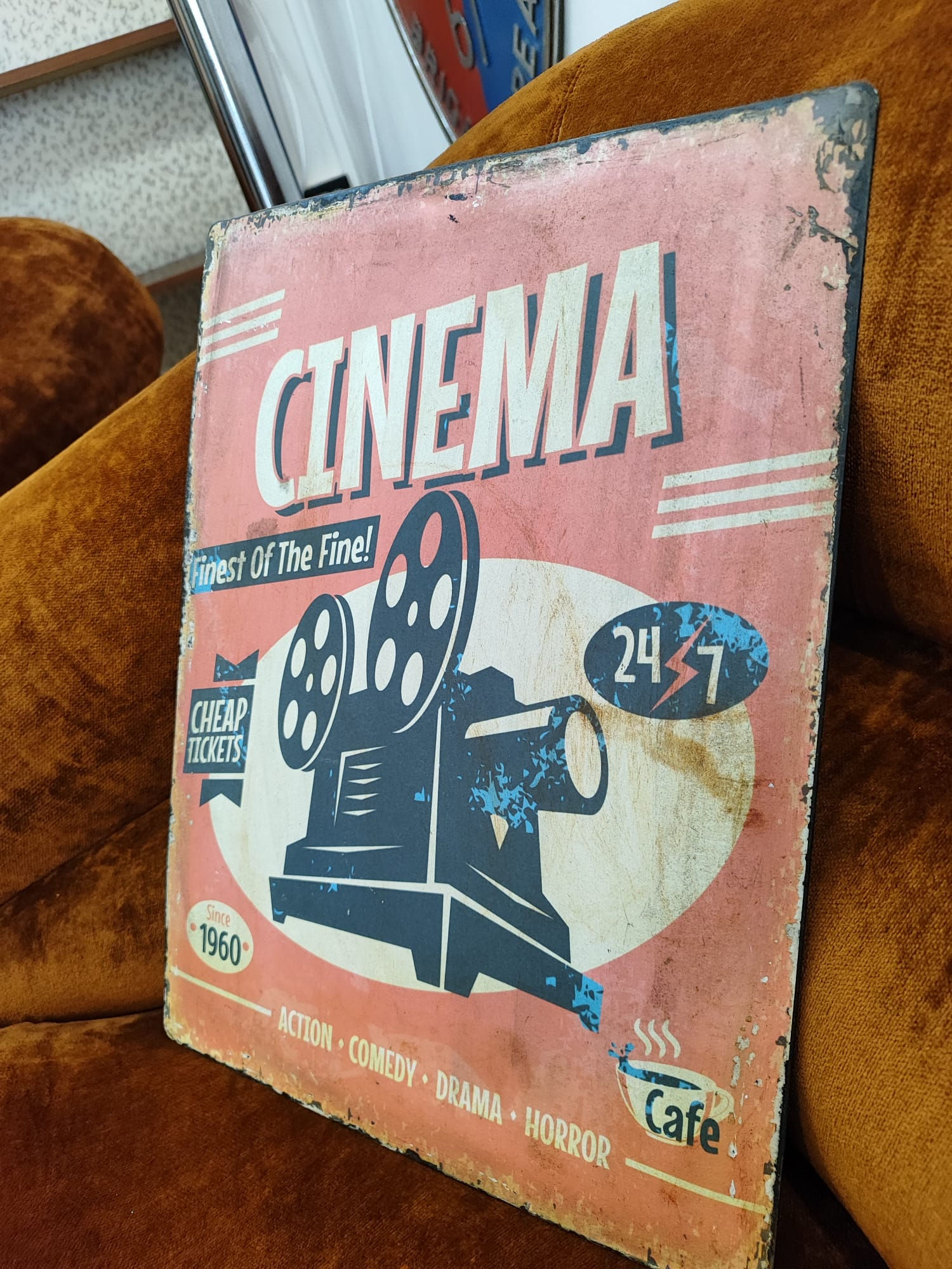 Targa pubblicitaria in metallo cinema