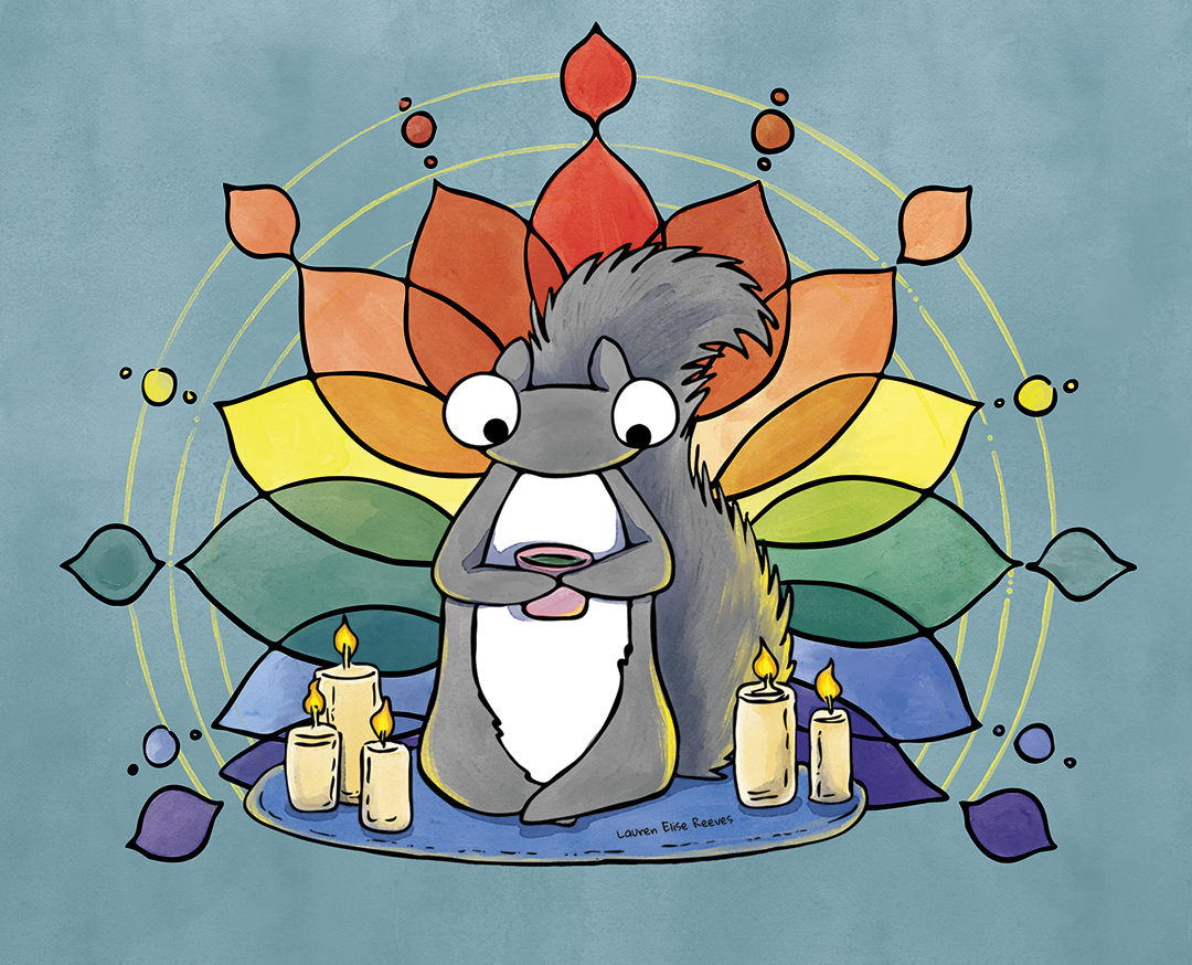 Chakra Rainbow Inspired Squirrel Meditation 8x10 Art Print