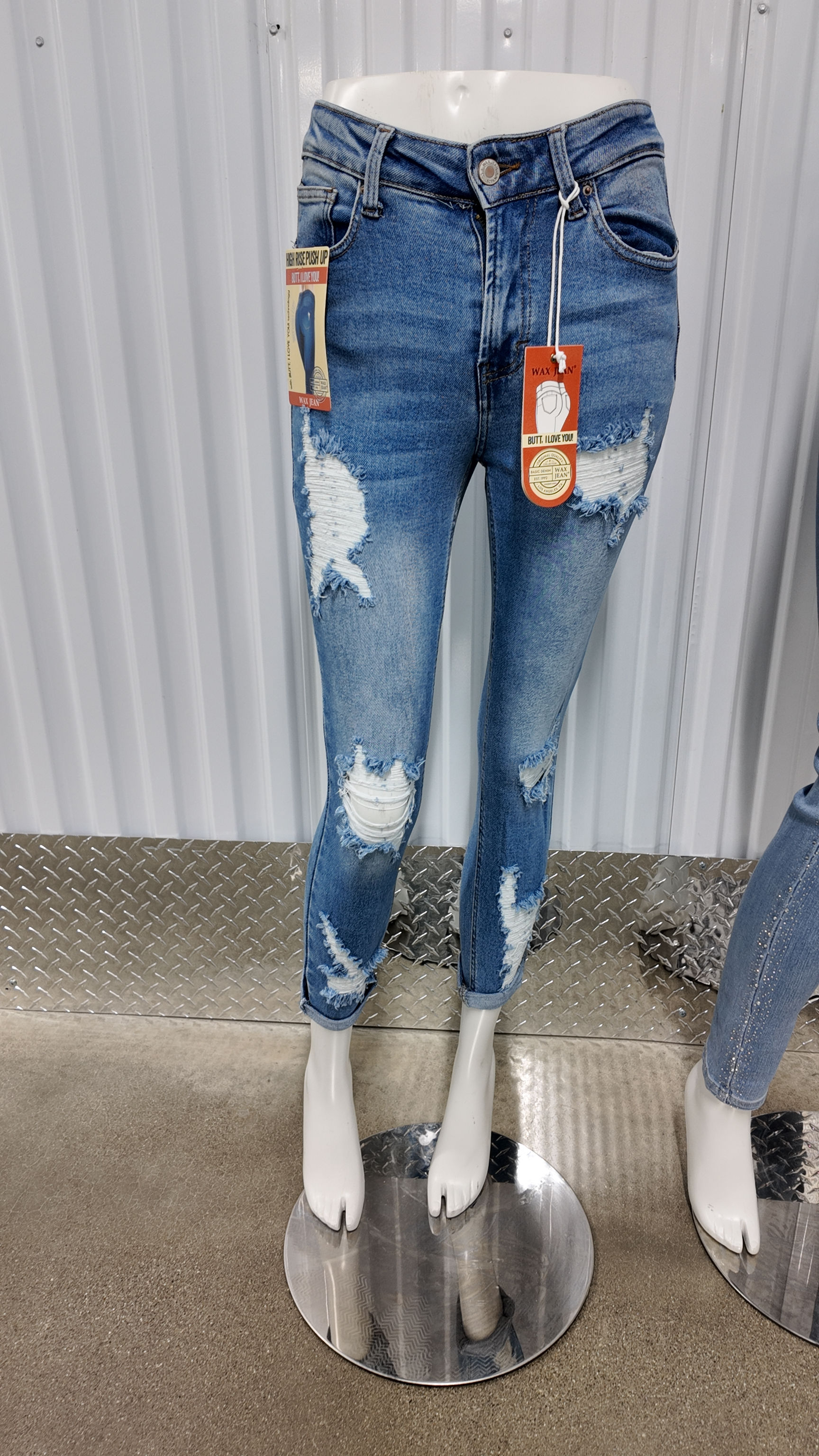 Highrise Capri Distressed Wax Jeans
