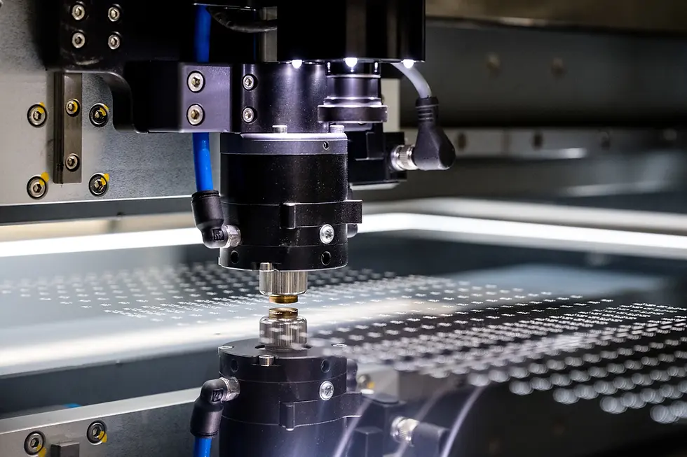 Precision laser processing in action, illustrating accurate, repeatable cutting for stencils and thin-metal applications.