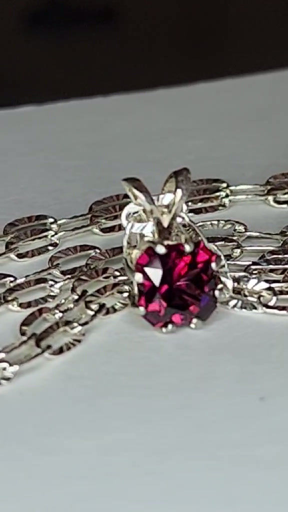 Thumbnail: Rhodolite Garnet Cross in square cutt 1.74ct silver pendant with chain
