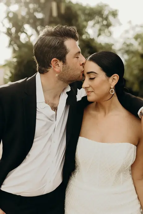 Bride and groom close-up portrait at destination wedding Mexico